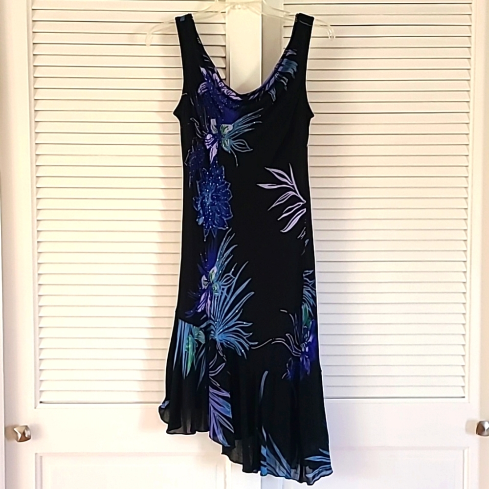 Eva Blue Petite Sleeveless Cowlneck Asymmetrical Dress. Size 10P  Black